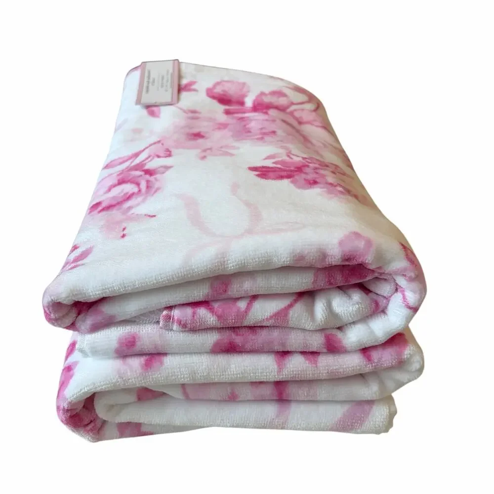 Cupcakes & Cashmere Pink Floral Towel Set- 2 Hand & 2 Bath Towels Cotton NEW